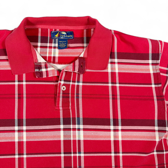 Vintage Ivy Crew Polo Shirt Adult LARGE Red Plaid Sailing Nautical Preppy 90s - Picture 2 of 9